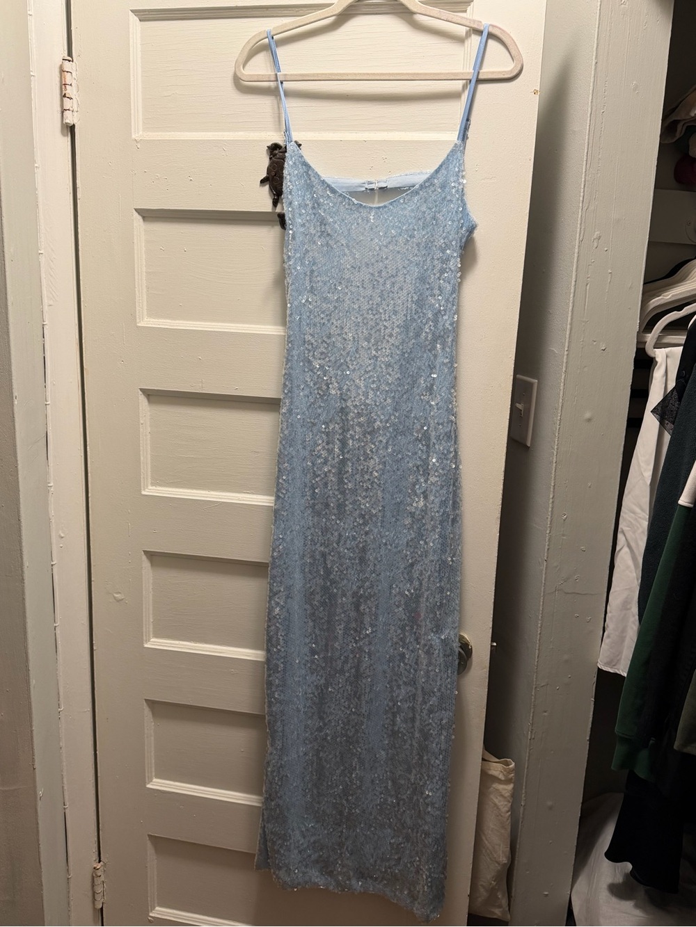 Light Blue Sequin Slip Dress - Women